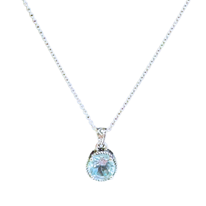 Blue Topaz Facet Circle Silver Necklace