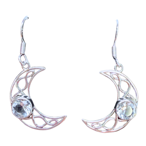 Clear Quartz in Moon Silver Earrings