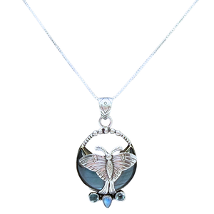 Luna Moth Labradorite Silver Necklace