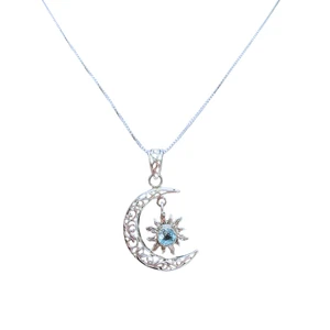 Moon & Sun Blue Topaz Silver Necklace