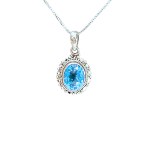 London Blue Topaz Oval Silver Necklace