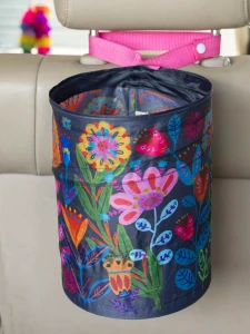 Pop Up Car Trash - Navy Folk Flower