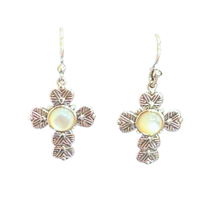 Mother of Pearl Cross Silver Earrings