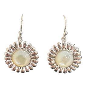 Mother of Pearl Sunflower Silver Earrings