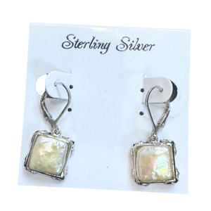 Fresh Water Pearl Square Silver Earrings
