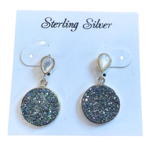 Mother of Pearl with Druzy Circles Post Earrings