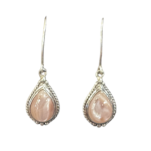 Pink Mother of Pearl Tear Silver Earrings