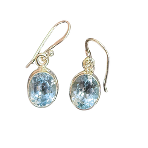 Blue Topaz Oval Plain Facet Silver Earrings