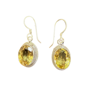 Lemon Quartz Facet Oval Silver Earrings