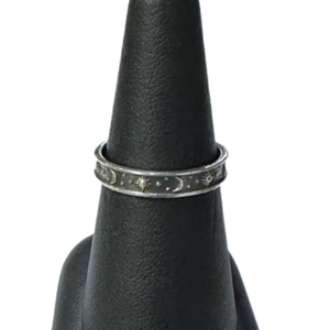 Silver Moon Star Band Ring S11