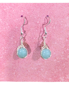 Braided 1 stone- Amazonite Silver Earrings
