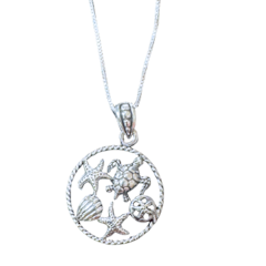 Silver Sealife Turtle, Shell, Starfish Necklace