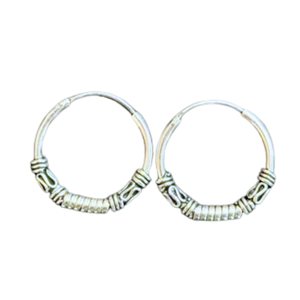 Silver Hoop with Silver Beads Bali .75in Earrings