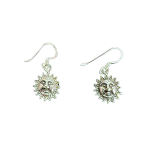 Silver Small Sun with Face Earrings