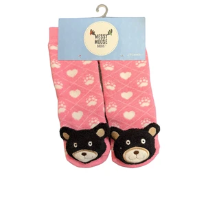 Black Bear Rattle Baby Socks - Pink