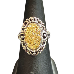 Gold Druzy Silver Ring S8