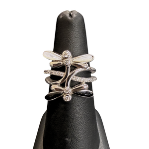 2 Dragonfly Mother of Pearl (black & white) Ring S7