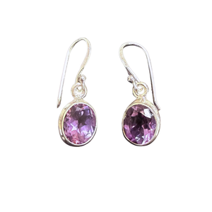 Amethyst oval plain facet Silver Earrings