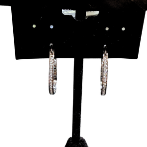 Silver hoop with CZs 0.75in Earrings