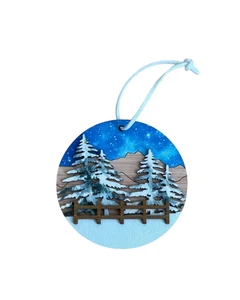 Snowy Treescape Wood Ornament