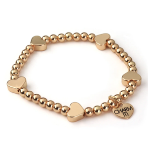 Gold Classic Heart Stretch Bead Bracelet