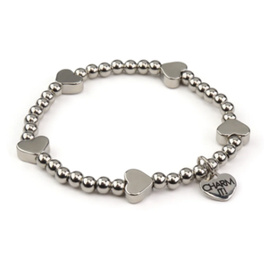 Silver Classic Heart Stretch Bead Bracelet