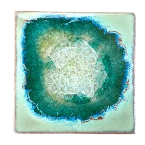 Turquoise with Dark Green Glass Coaster Tile