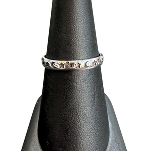 Silver moon & star band Ring S6