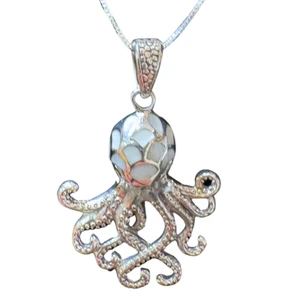 Octopus with Mother of Pearl Silver Necklace