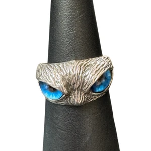 Silver Owl with Glass Eyes Ring S9