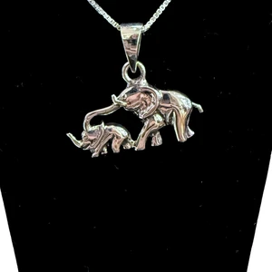 Silver Elephant & Baby Medium Necklace