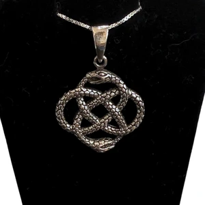 Silver 2 Snakes Endless Knot Necklace