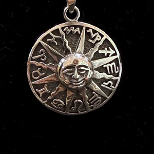 Silver Sun with Zodiacs Necklace