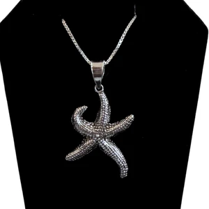Silver starfish Textured Necklace