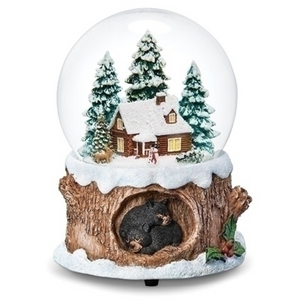 Cabin Musical Snowglobe with Black Bear Base Cabin Musical Snowglobe with Black Bear Base