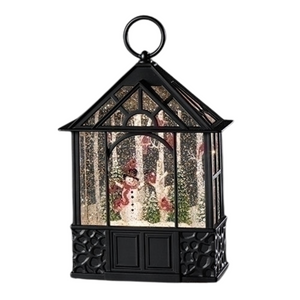 Snowman with Cardinals Black Water Lantern Snowman with Cardinals Black Water Lantern