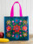 Small Navy Folk Floral Insulated Lunch Tote