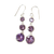 Amethyst 3 circles Silver Earrings