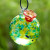 Round Green & Yellow Glass Hummingbird Feeder
