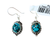 Blue Turquoise Oval Detailed Outline Silver Earrings