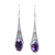 Amethyst Oval Long Drop Silver Earrings