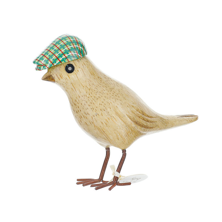 Garden Bird Wearing a Green Tartan Hat