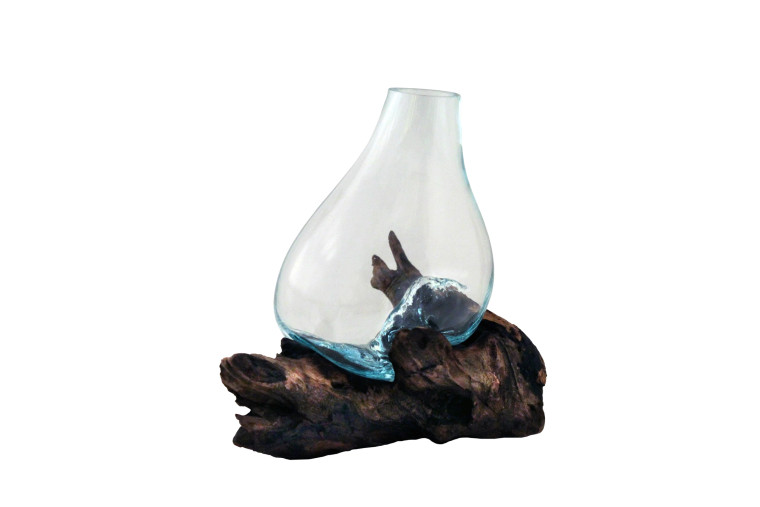 Molten Glass & Wood Vase (8")