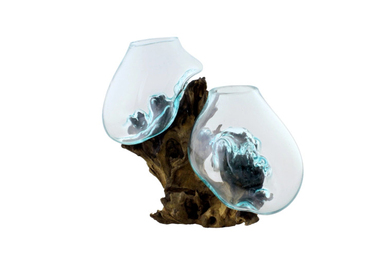 Molten Glass & Wood Double Vase (12")