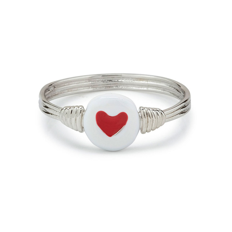 Silver Wire Wrapped Enamel Heart Ring Size 5