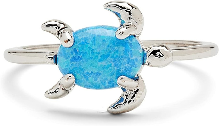 Silver Opal Sea Turtle Ring Size 9