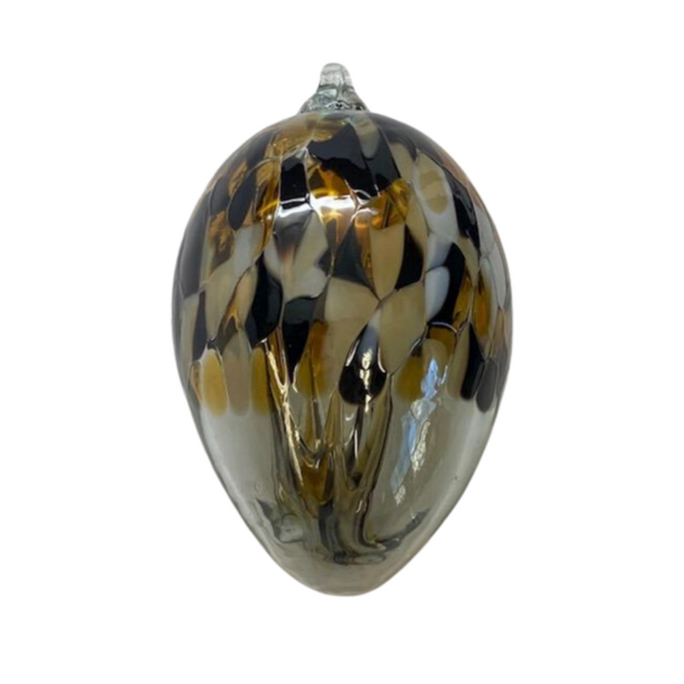 Dragon Egg Artisan Glass Ornament Black Yellow White