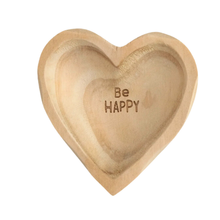 Be Happy Wood Heart Dish