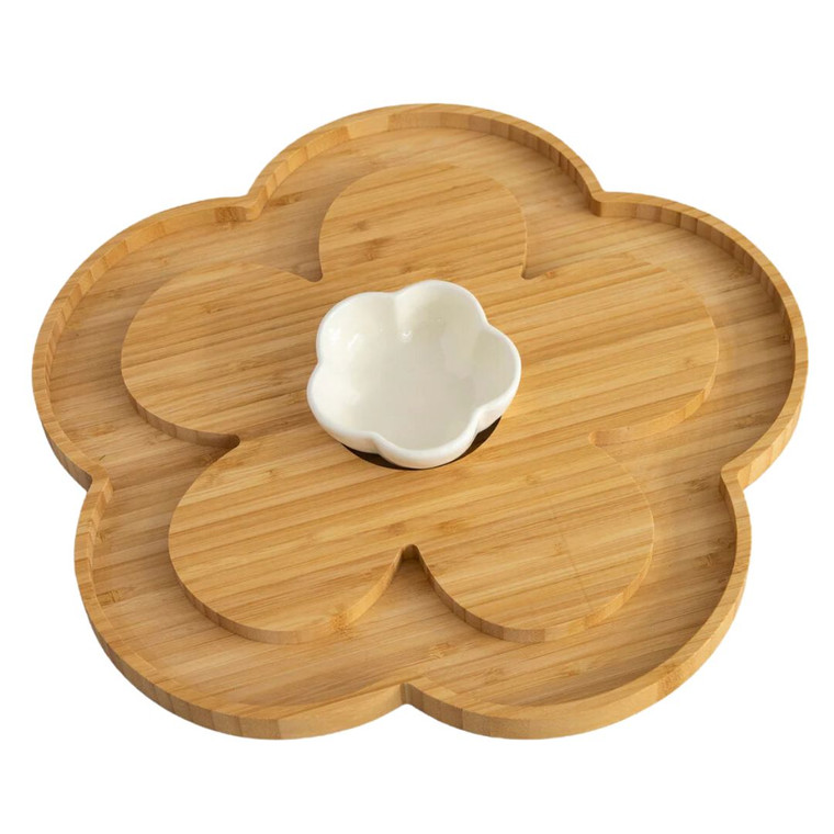 Bamboo Charcuterie Serving Board with Bowl - Flower