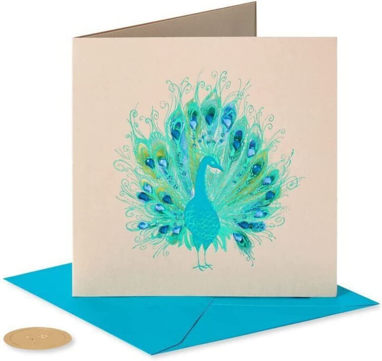 Peacock Blank Card with Gems